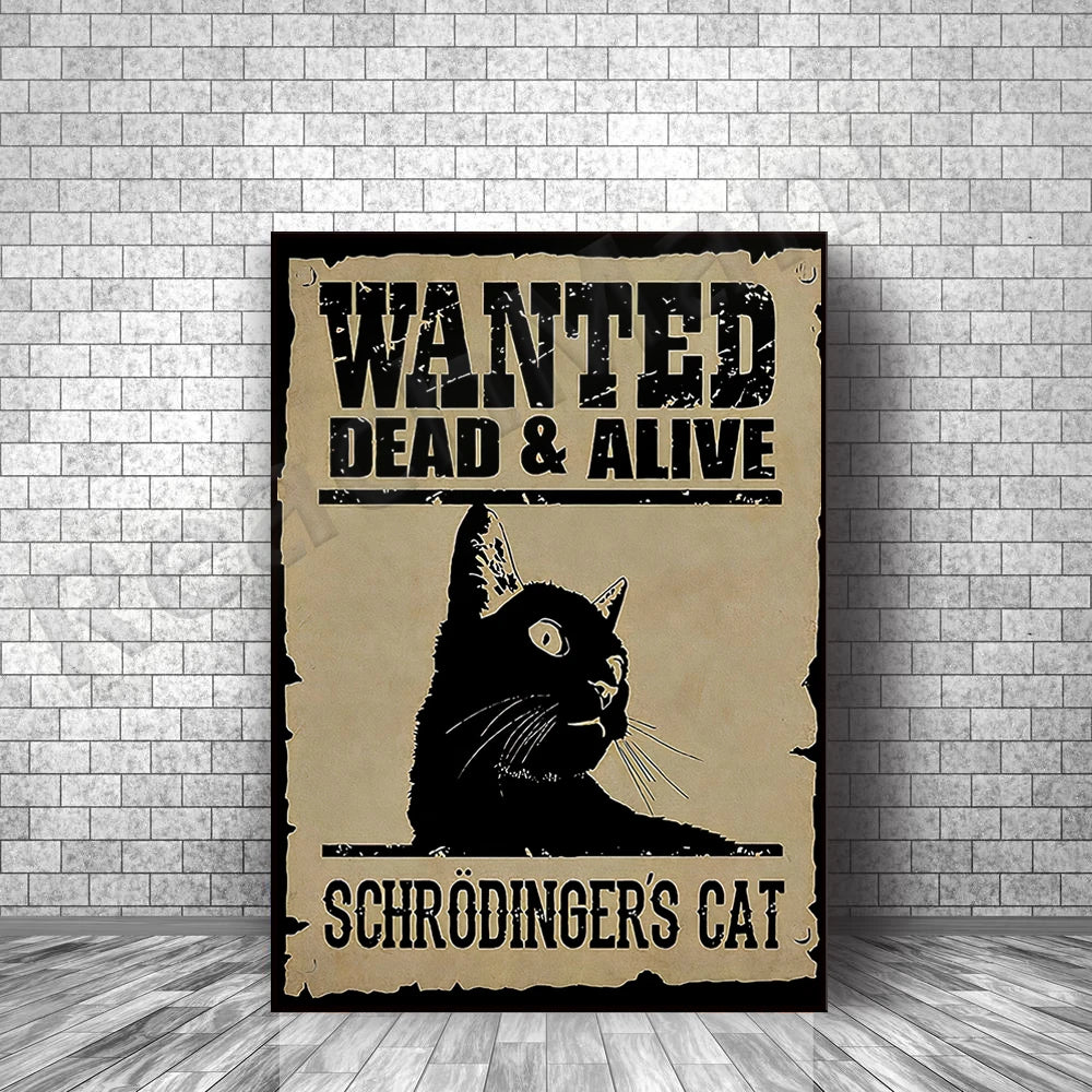 Poster Gato de Schrödinger 🐱☠️ | Wanted Dead and Alive | Decoração Halloween