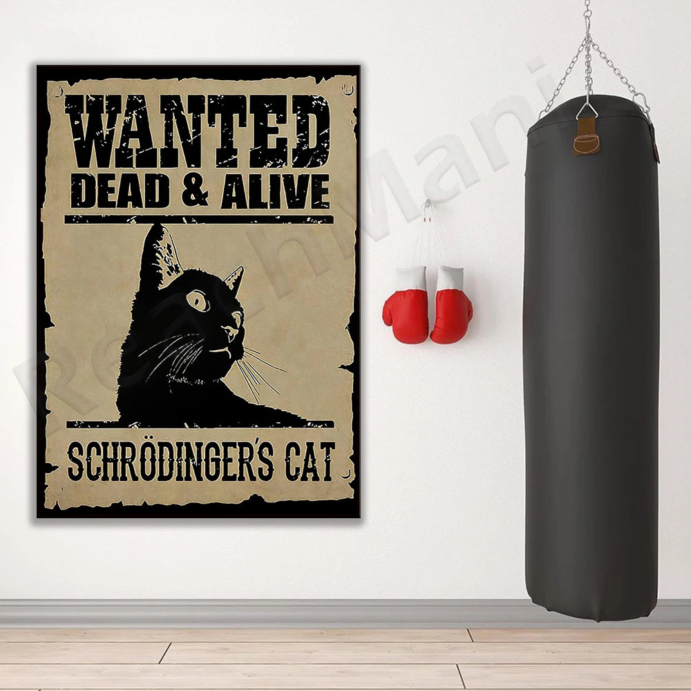 Poster Gato de Schrödinger 🐱☠️ | Wanted Dead and Alive | Decoração Halloween