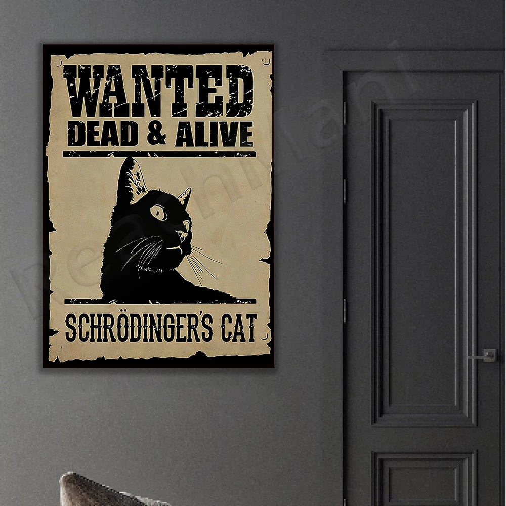 Poster Gato de Schrödinger 🐱☠️ | Wanted Dead and Alive | Decoração Halloween