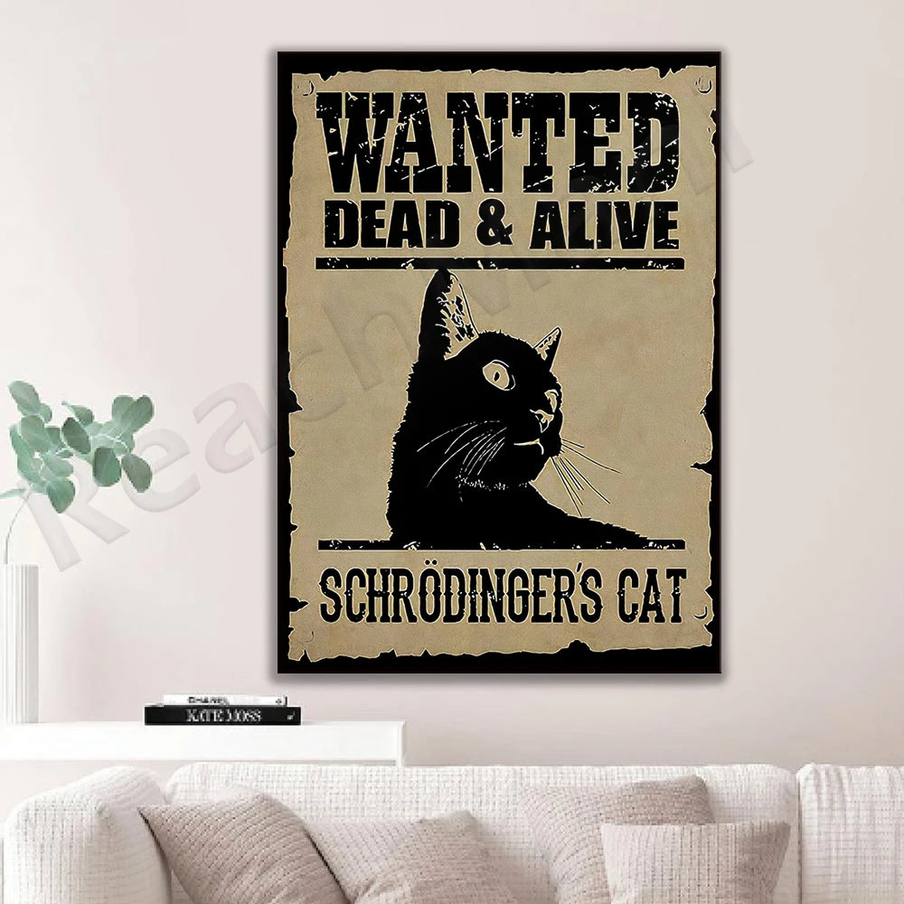 Poster Gato de Schrödinger 🐱☠️ | Wanted Dead and Alive | Decoração Halloween