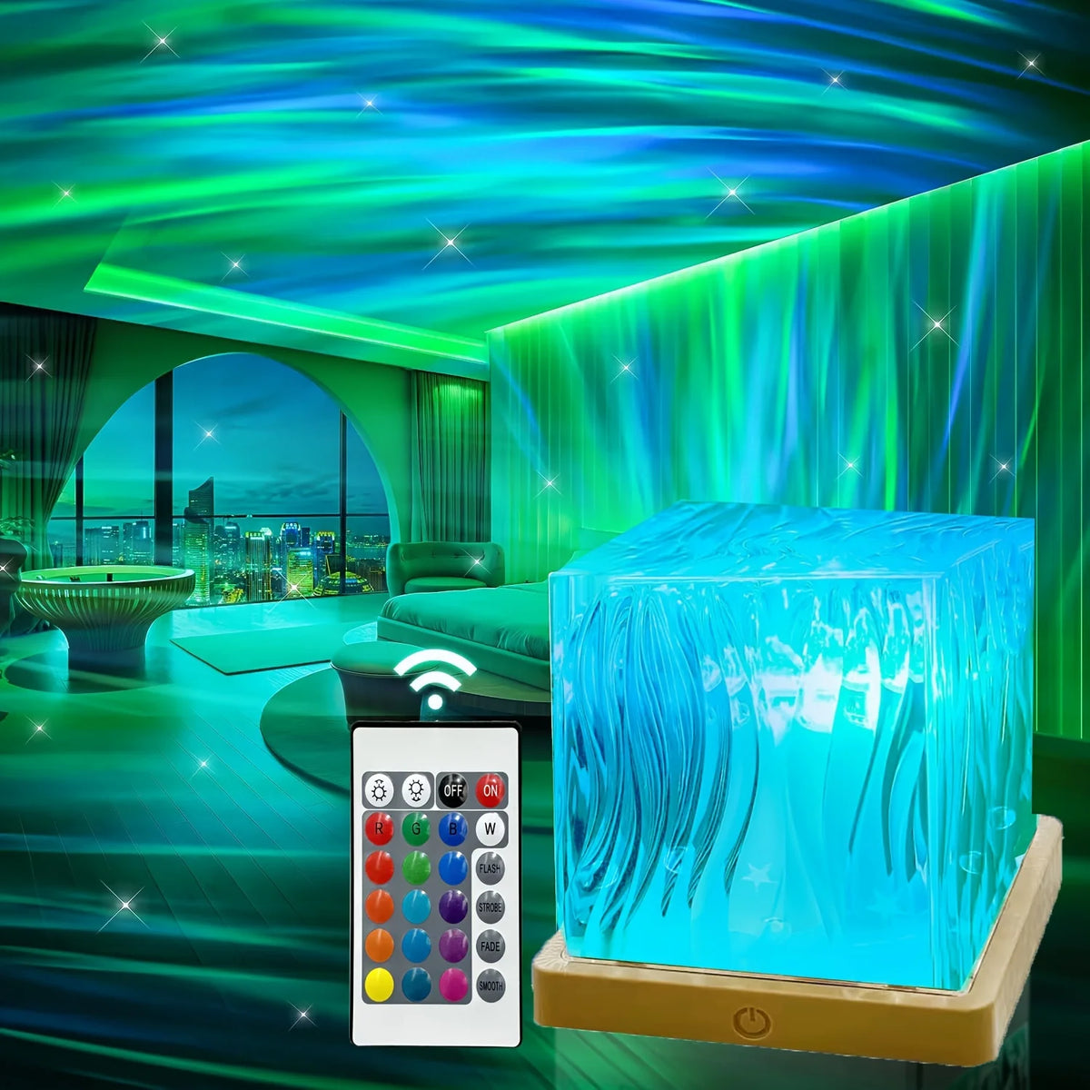 Candeeiro Projetor Aurora Boreal LED — 16 Cores com Controlo Remoto