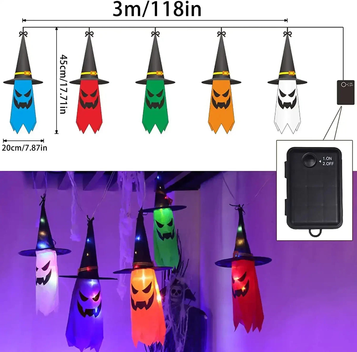 Halloween - Pack 5 Chapéus de Bruxa com Luzes LED — para Jardim & Festa
