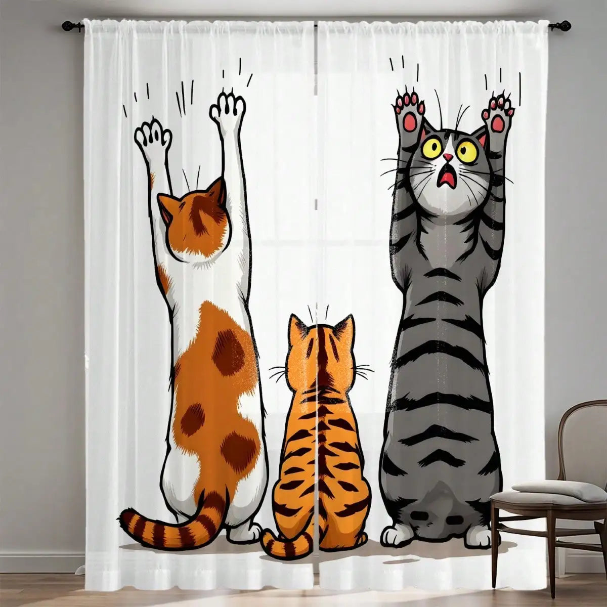 Cortinas com Gatos | 2 Painéis Translúcidos • 130x210cm 🐱☀️