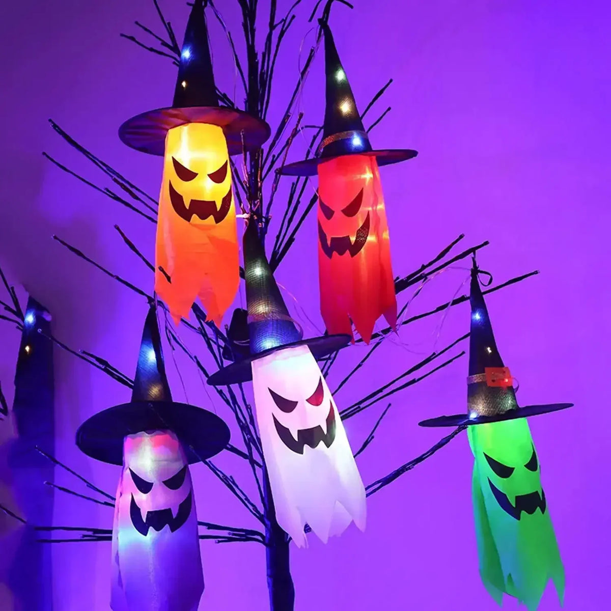 Halloween - Pack 5 Chapéus de Bruxa com Luzes LED — para Jardim & Festa