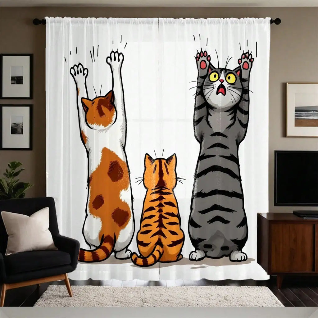 Cortinas com Gatos | 2 Painéis Translúcidos • 130x210cm 🐱☀️