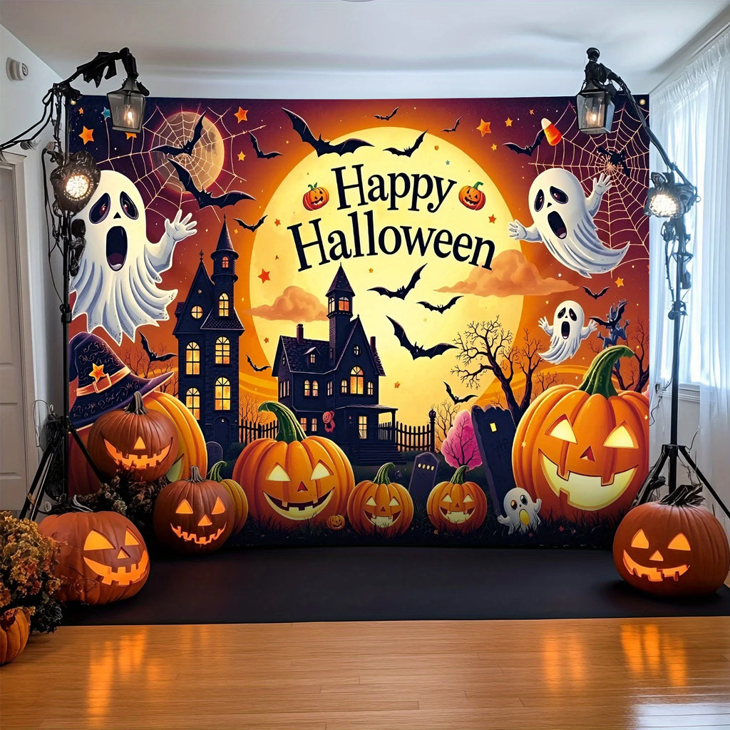 CARTAZ de Fundo Halloween 🎃👻 | Castelo, Fantasmas & Abóboras | Vários Tamanhos