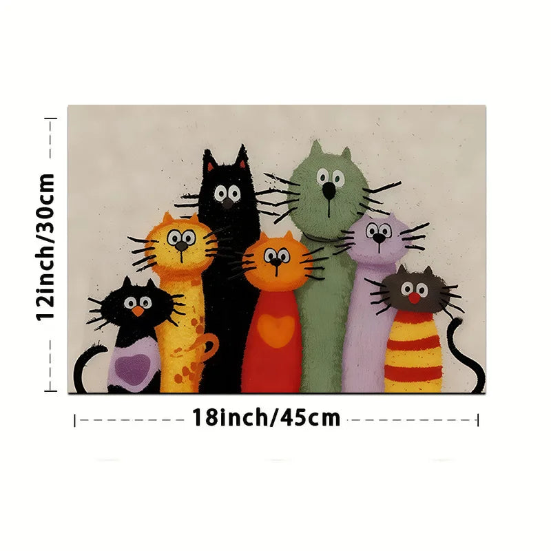 Conjunto 4 Individuais de Mesa 🐈🌿 | Padrão de Gato Colorido | 45x32cm