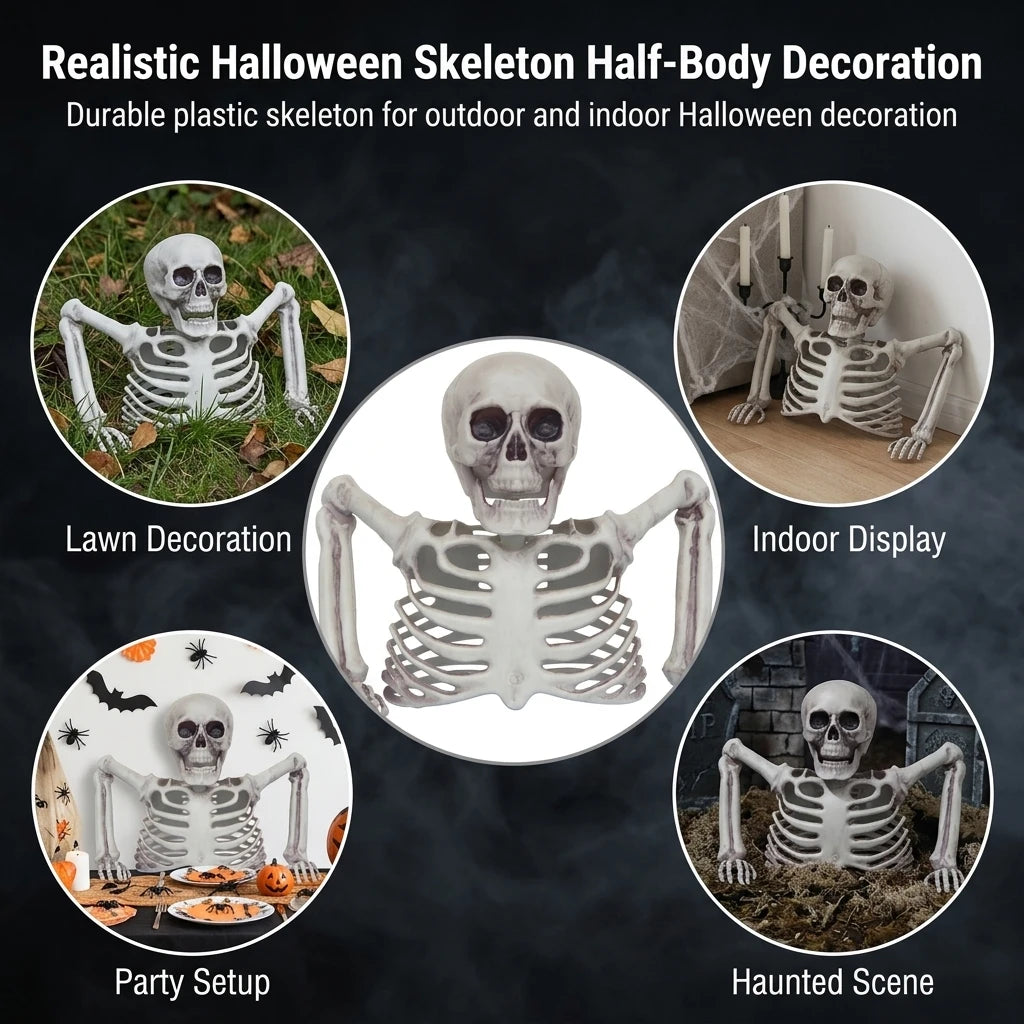 Esqueleto Halloween Realista 💠 | Articulado | Decoração Exterior & Festas | 22x24cm