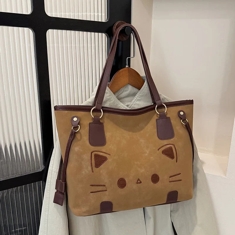 O Teu Gato Merece Estar na Tua Mala — Tote Bag Vintage em PU Grande Capacidade