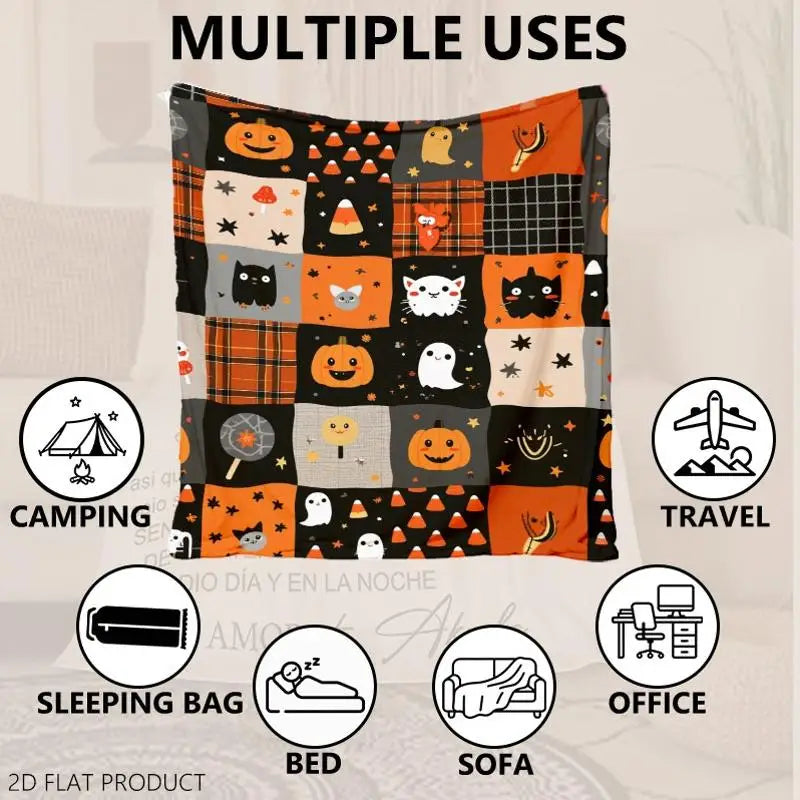 Manta Halloween Patchwork 🎃👻 | 100% Poliéster | Macia & Quente