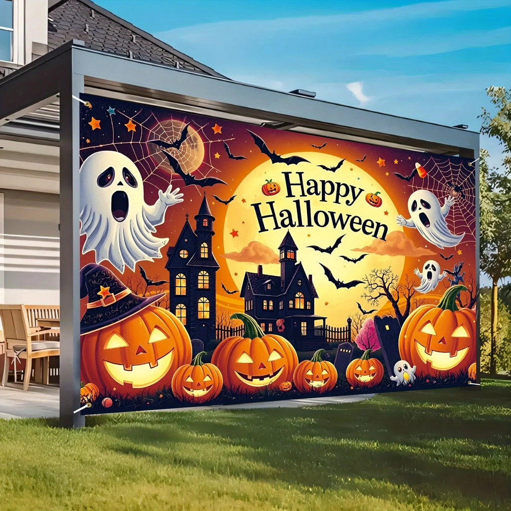 CARTAZ de Fundo Halloween 🎃👻 | Castelo, Fantasmas & Abóboras | Vários Tamanhos