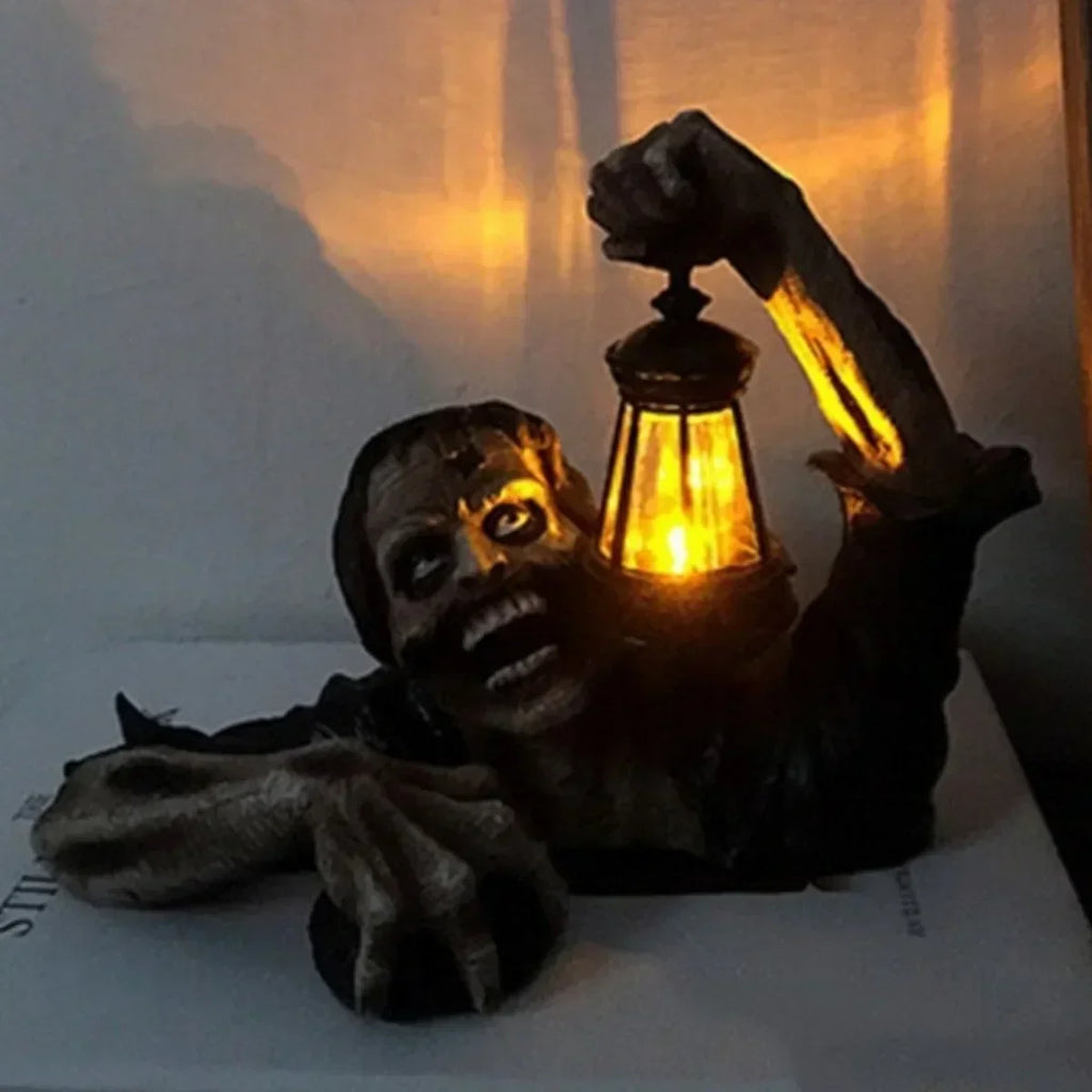 Lanterna Zombie LED Halloween 🚭🌟 | Figura de Resina para Exterior | Jardim & Quintal