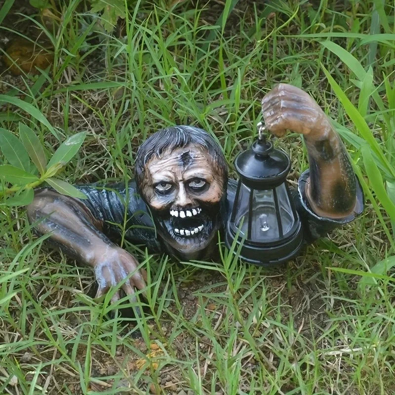 Lanterna Zombie LED Halloween 🚭🌟 | Figura de Resina para Exterior | Jardim & Quintal