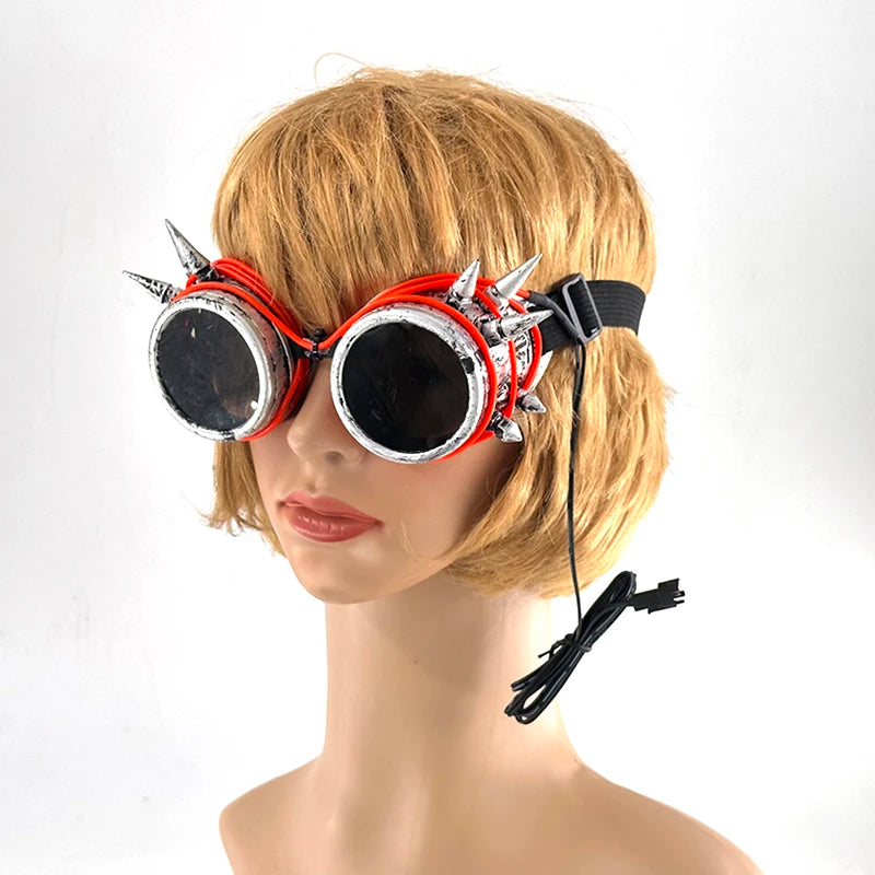 Óculos Steampunk LED com Fio EL — Glow Party, Halloween & Festivais