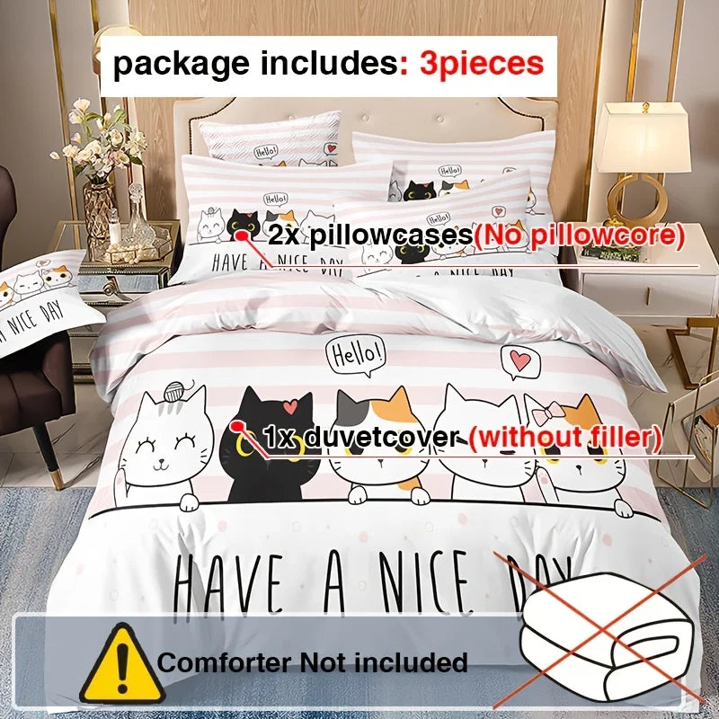 Conjunto de Roupa de Cama com Gatos , Corpo e Meio | 100% Algodão • 3 Peças 🐱