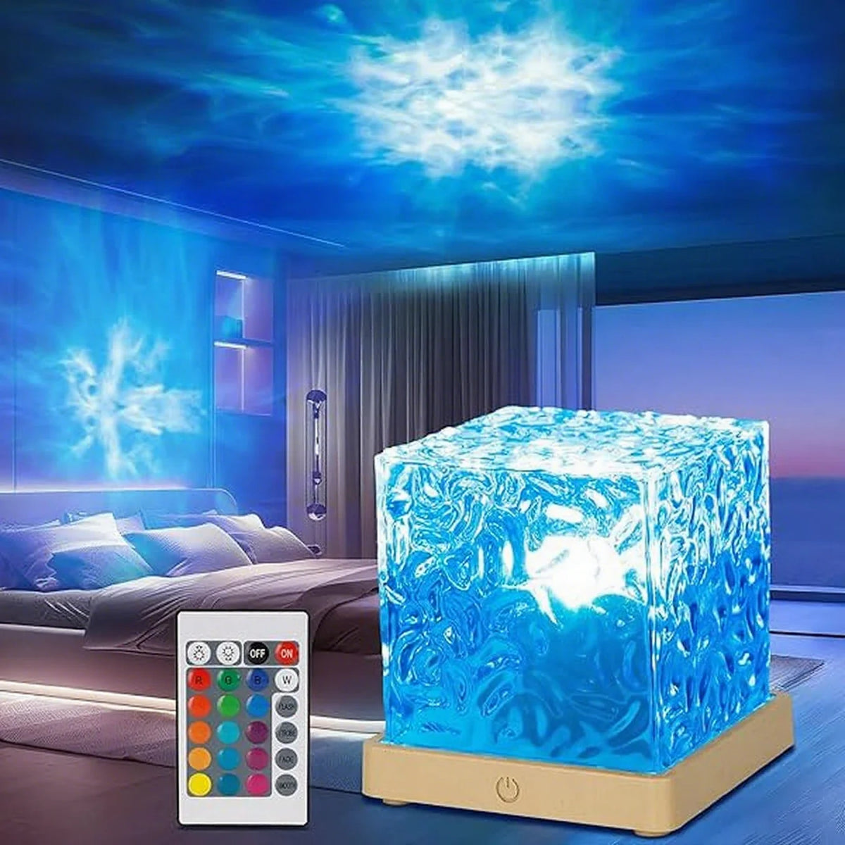 Projetor de Ondas de Água LED — 16 Cores com Controlo Remoto