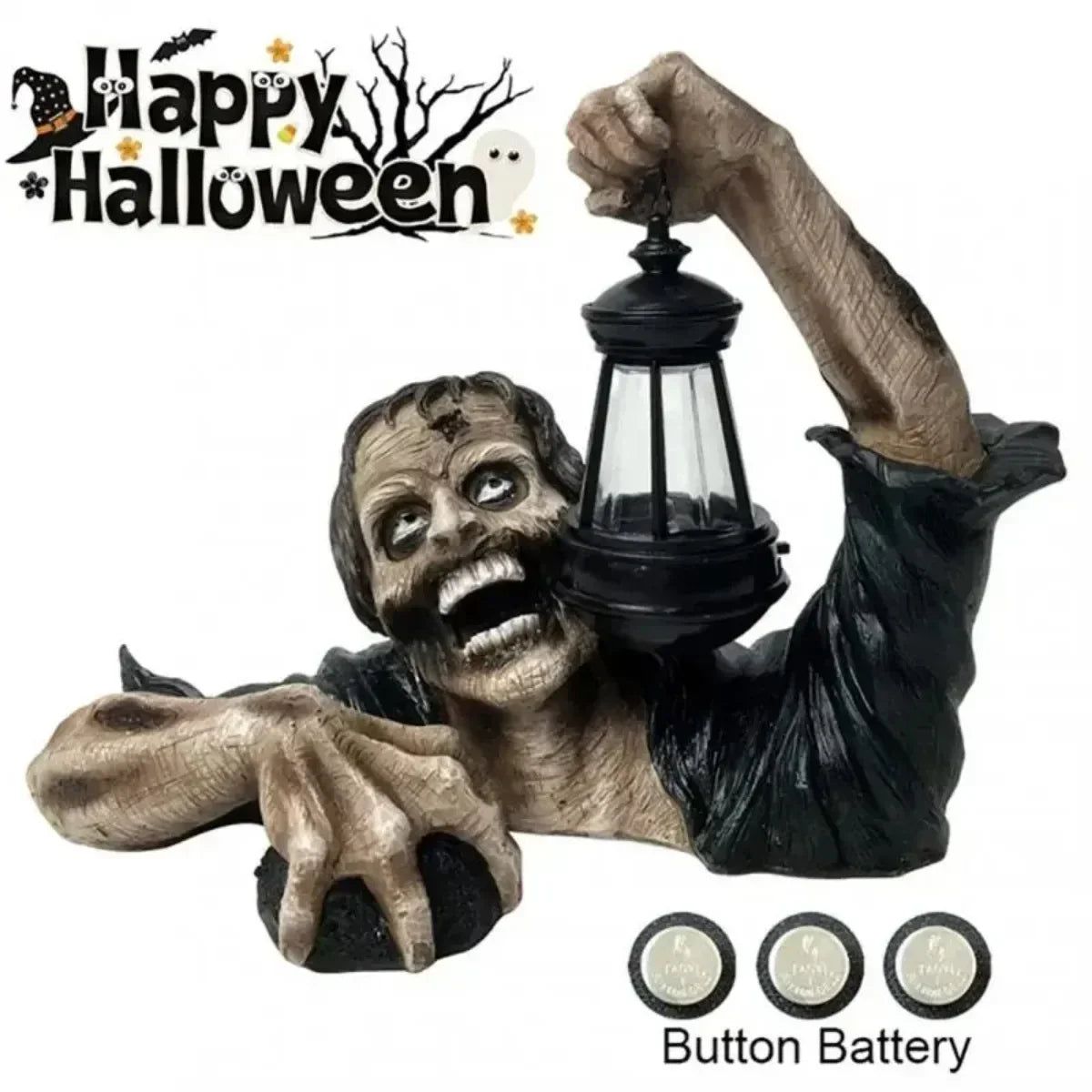 Lanterna Zombie LED Halloween 🚭🌟 | Figura de Resina para Exterior | Jardim & Quintal