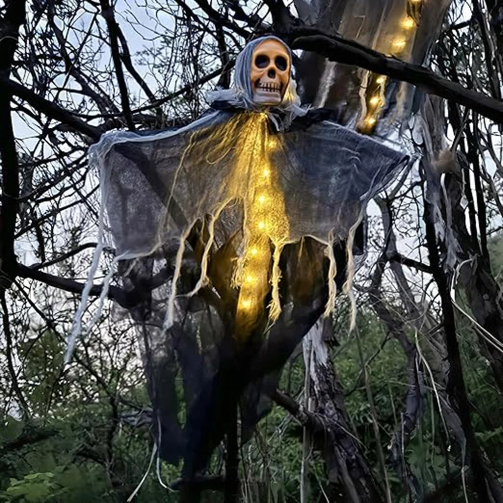 Fantasma Halloween com Luzes LED 👻 | Decoração Exterior | 57x80cm