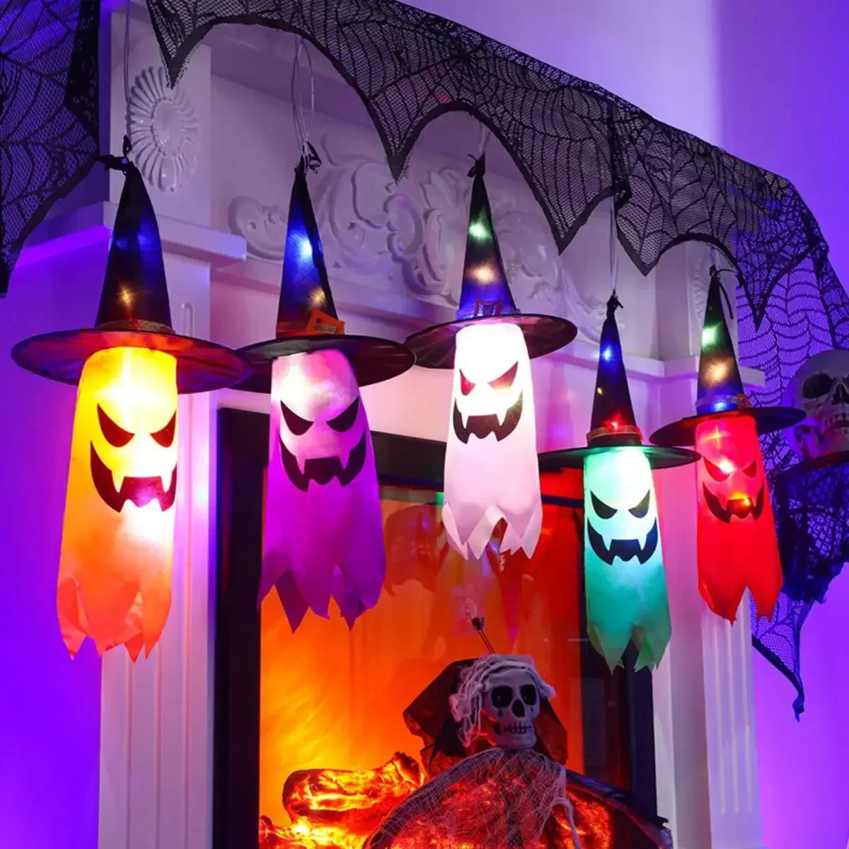 Halloween - Pack 5 Chapéus de Bruxa com Luzes LED — para Jardim & Festa