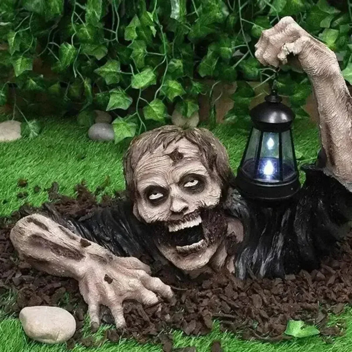 Lanterna Zombie LED Halloween 🚭🌟 | Figura de Resina para Exterior | Jardim & Quintal