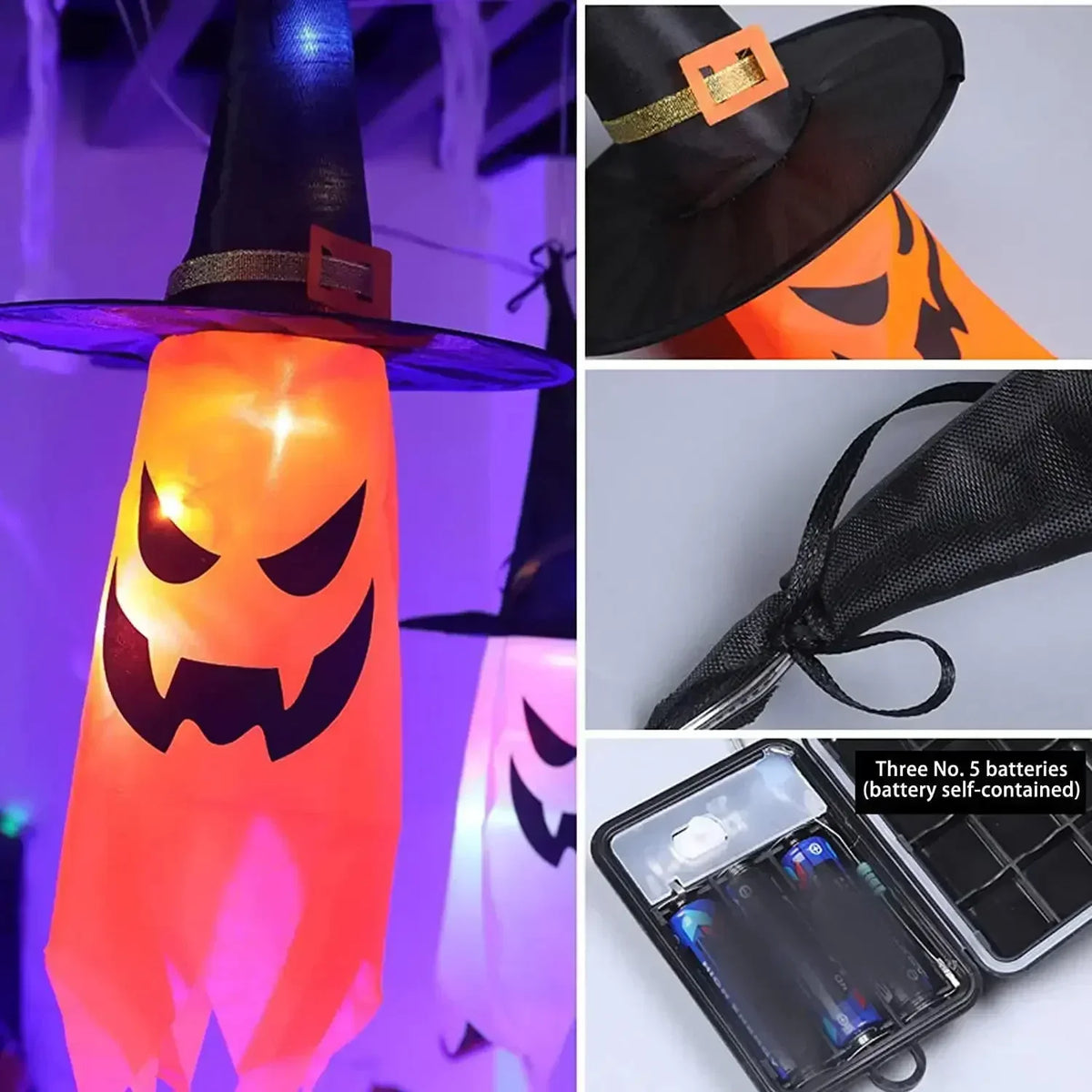Halloween - Pack 5 Chapéus de Bruxa com Luzes LED — para Jardim & Festa
