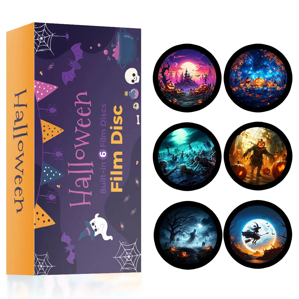 Pack 6 Discos Halloween para Projetor Galáxia 4K — Só Discos, Projetor Não Incluído -