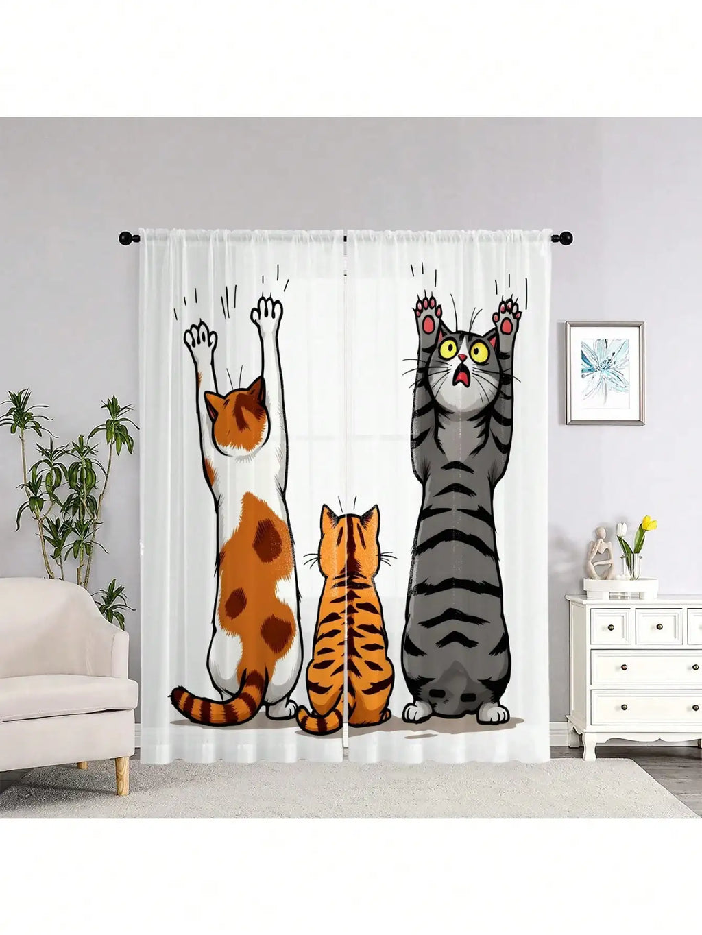 Cortinas com Gatos | 2 Painéis Translúcidos • 130x210cm 🐱☀️