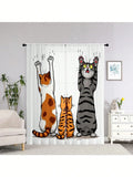 Cortinas com Gatos | 2 Painéis Translúcidos • 130x210cm 🐱☀️