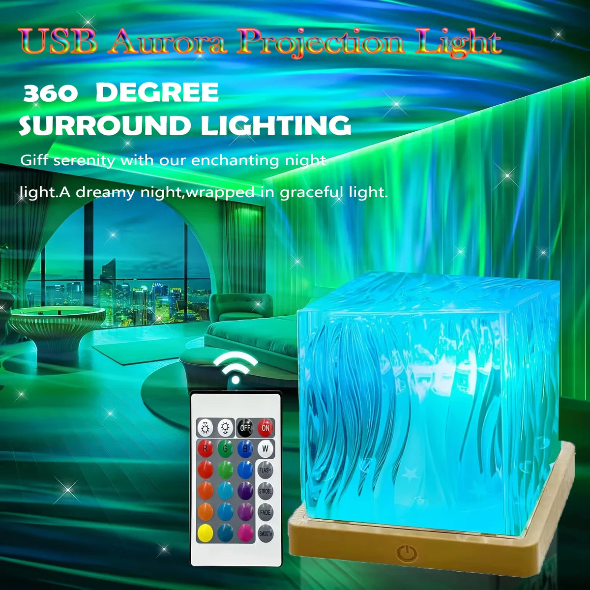 Candeeiro Projetor Aurora Boreal LED — 16 Cores com Controlo Remoto