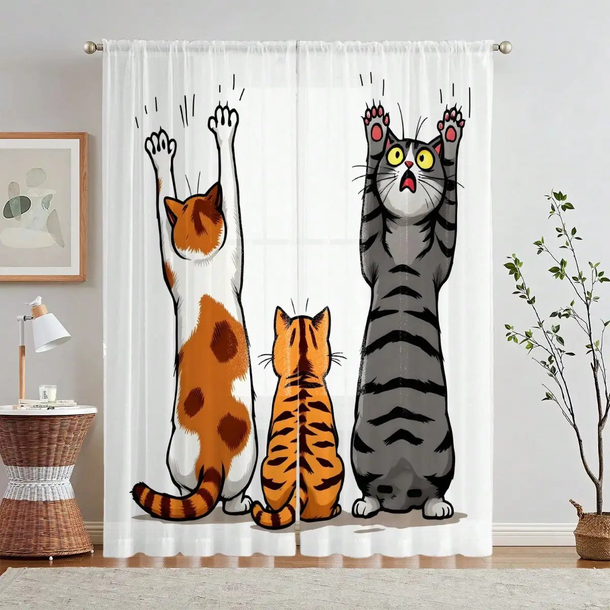 Cortinas com Gatos | 2 Painéis Translúcidos • 130x210cm 🐱☀️