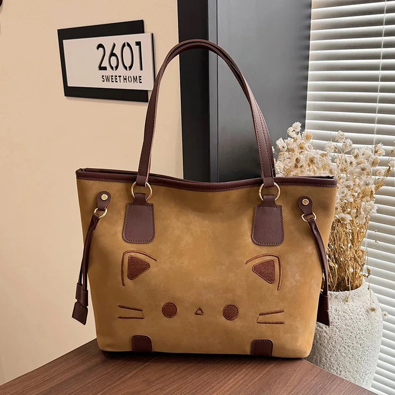 O Teu Gato Merece Estar na Tua Mala — Tote Bag Vintage em PU Grande Capacidade