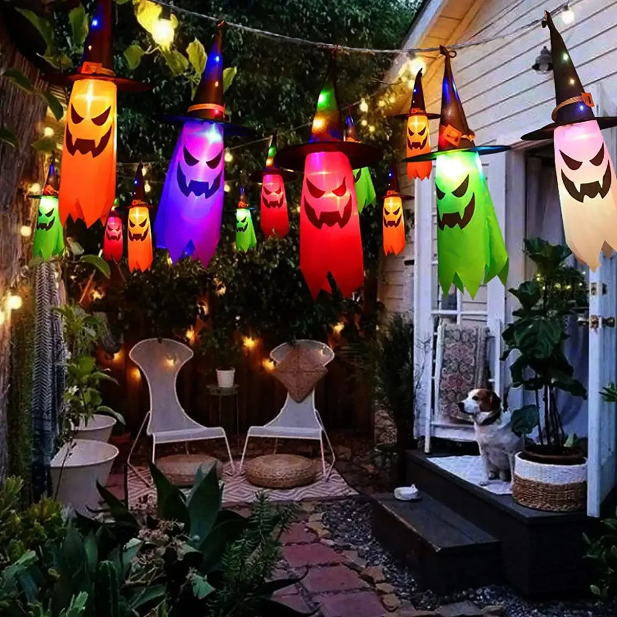 Halloween - Pack 5 Chapéus de Bruxa com Luzes LED — para Jardim & Festa